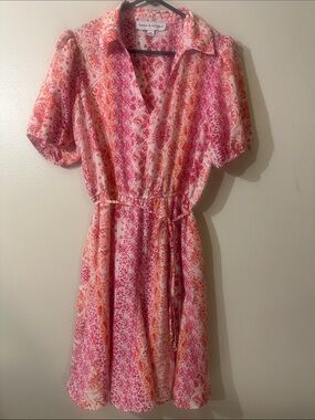 Emma & Michele Pink and Orange Paisley Tie-Waist Mini Dress Sz M